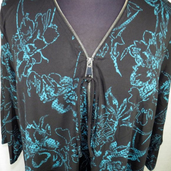 Avenue Women's Black And Teal Floral Blouse Zipper Detail Plus Size 22-24 - Picture 3 of 9
